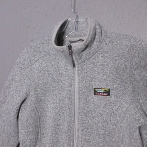 LL Bean Sweater Fleece Full Zip Jacket Small Gray Logo Comfort Travel Pockets‎